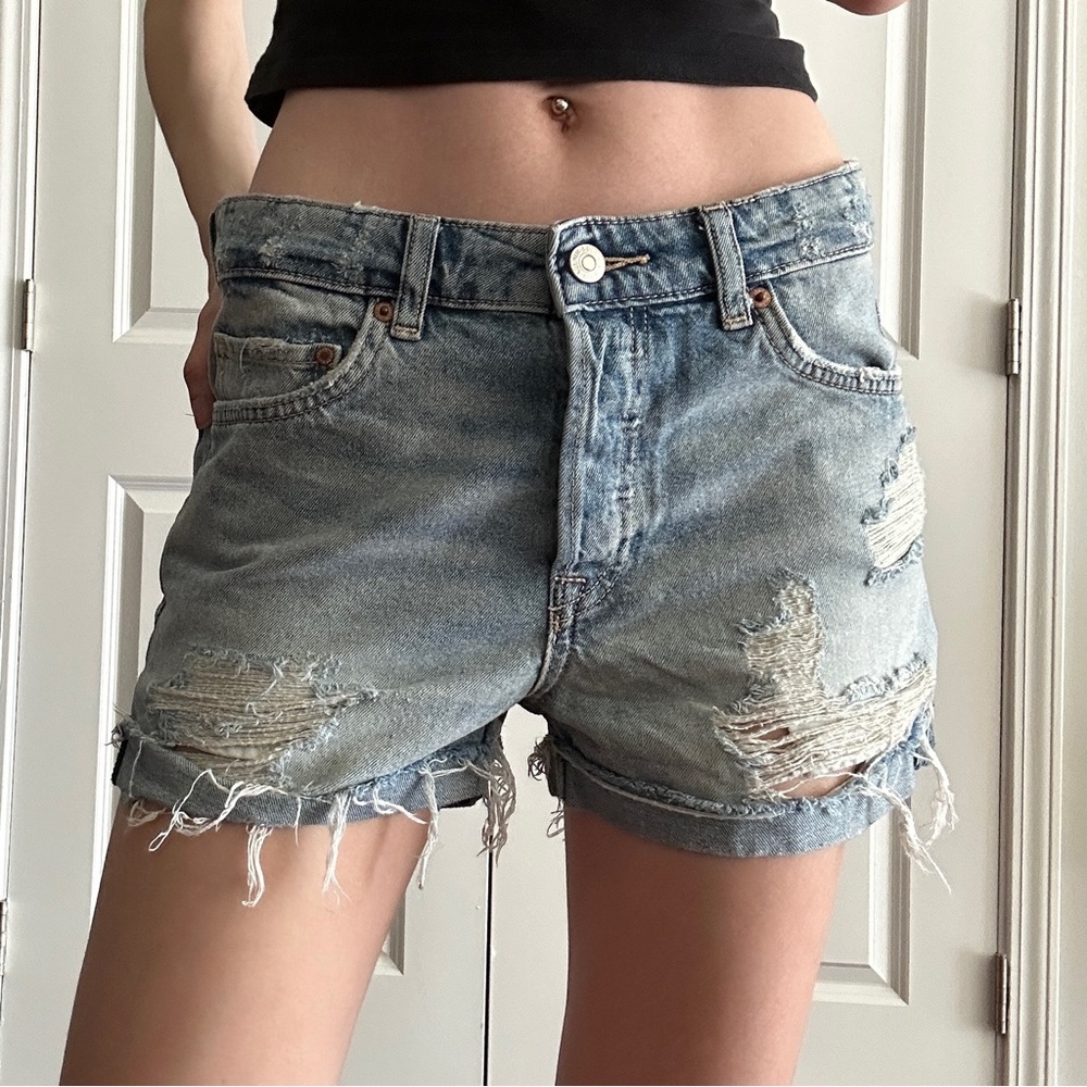 &Denim Distressed Boyfriend Shorts